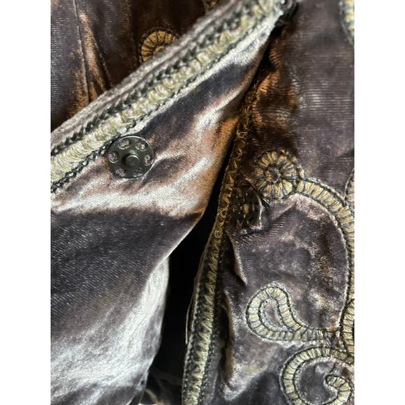 Laura Ashley blue velvet embroidered blazer lined collar snaps pockets Large - Picture 5 of 8